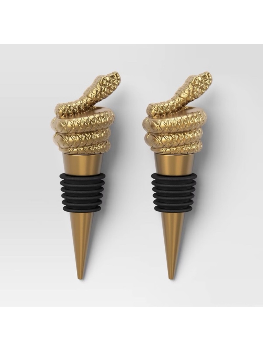 New! Threshold Set of 2 Gold Snake Wine Stoppers, Whimsical Bar Accessories